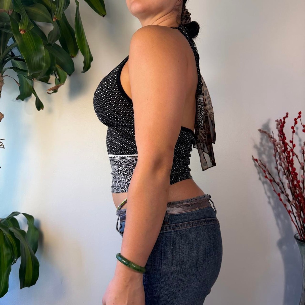 Wet Seal Vintage Y2K Polka Dot Paisley Halter Top Whimsygoth Black Grey Small - Picture 3 of 6
